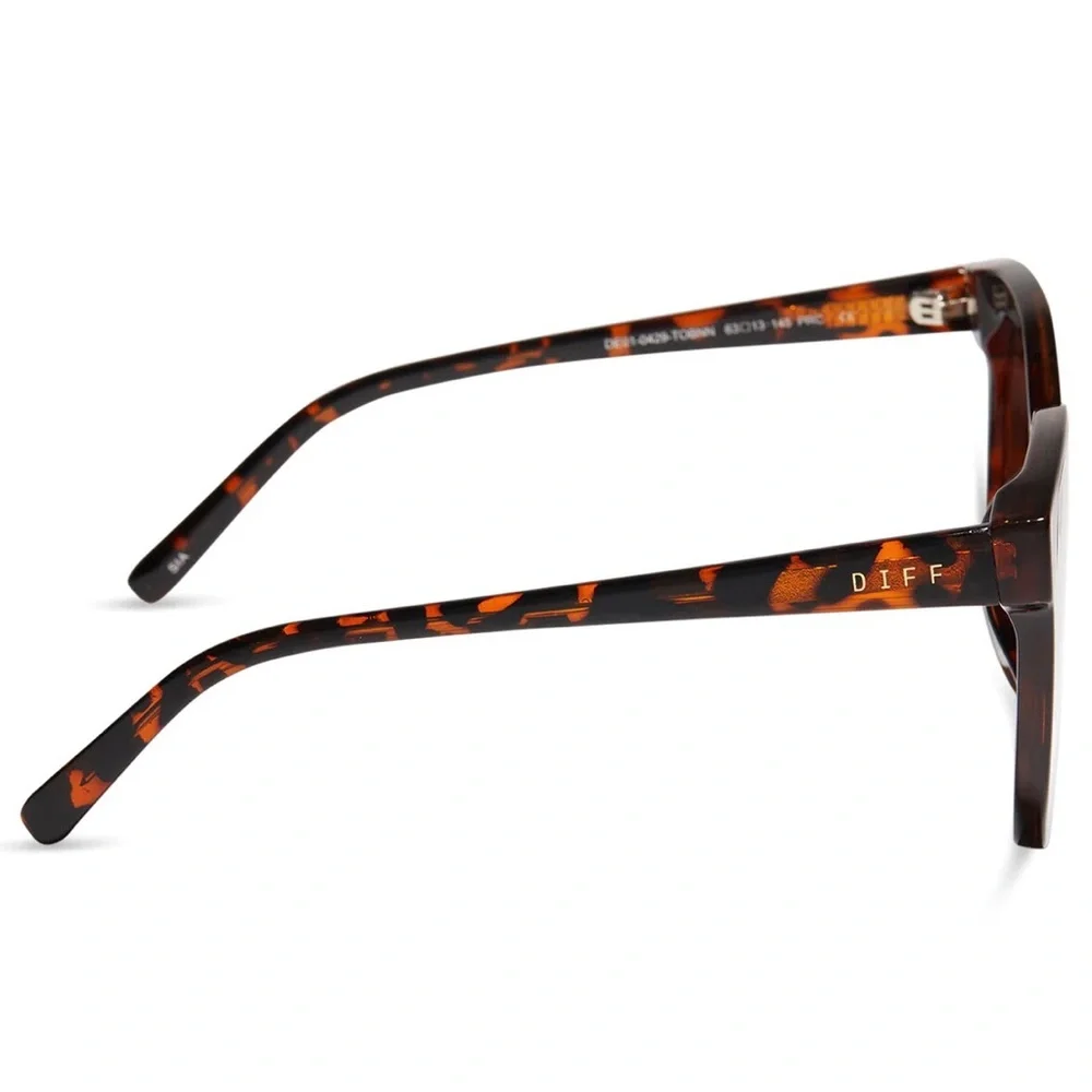DIFF Sia Sunglasses Black Brown Tortoise Frame Solid Brown Lenses NIB